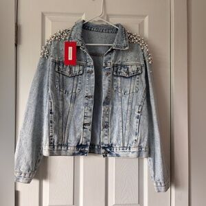 NWT Pearl Embellished Denim Jacket